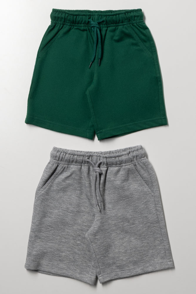 2 Pack Textured Shorts Green And Grey