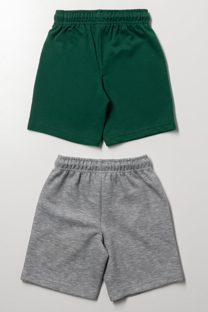 2 Pack Textured Shorts Green And Grey (2)