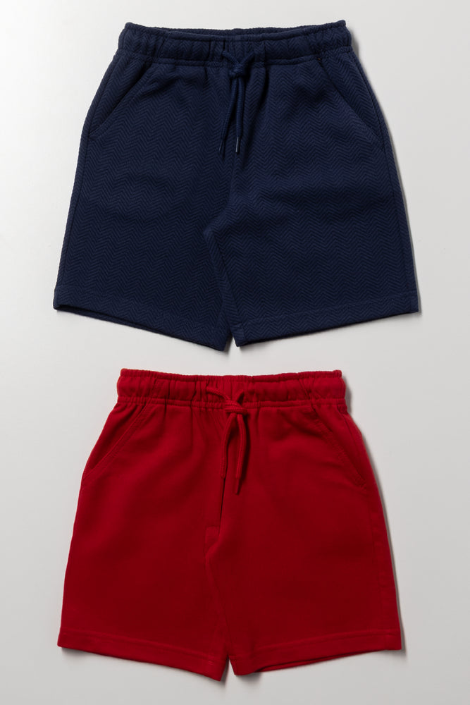 2 Pack Textured Shorts Red And Navy