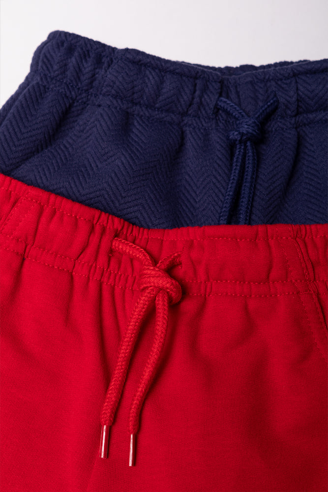 2 Pack Textured Shorts Red And Navy