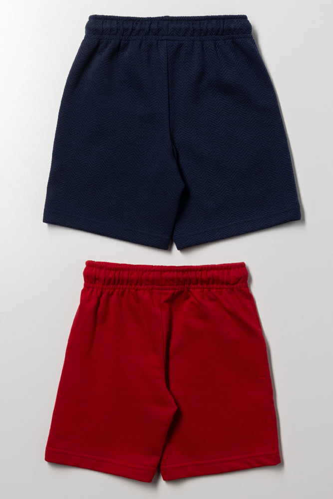 2 Pack Textured Shorts Red And Navy (2)