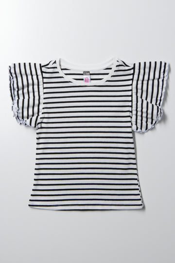 Rib Top With Frill Black And White