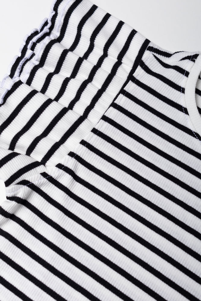 Rib Top With Frill Black And White (1)
