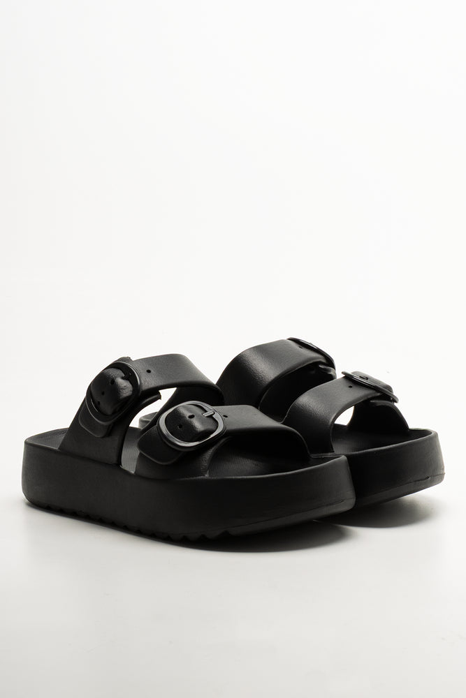 Double Buckle Sandals Black
