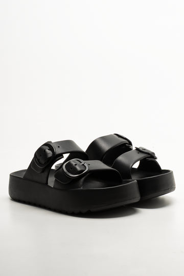 Double Buckle Sandals Black