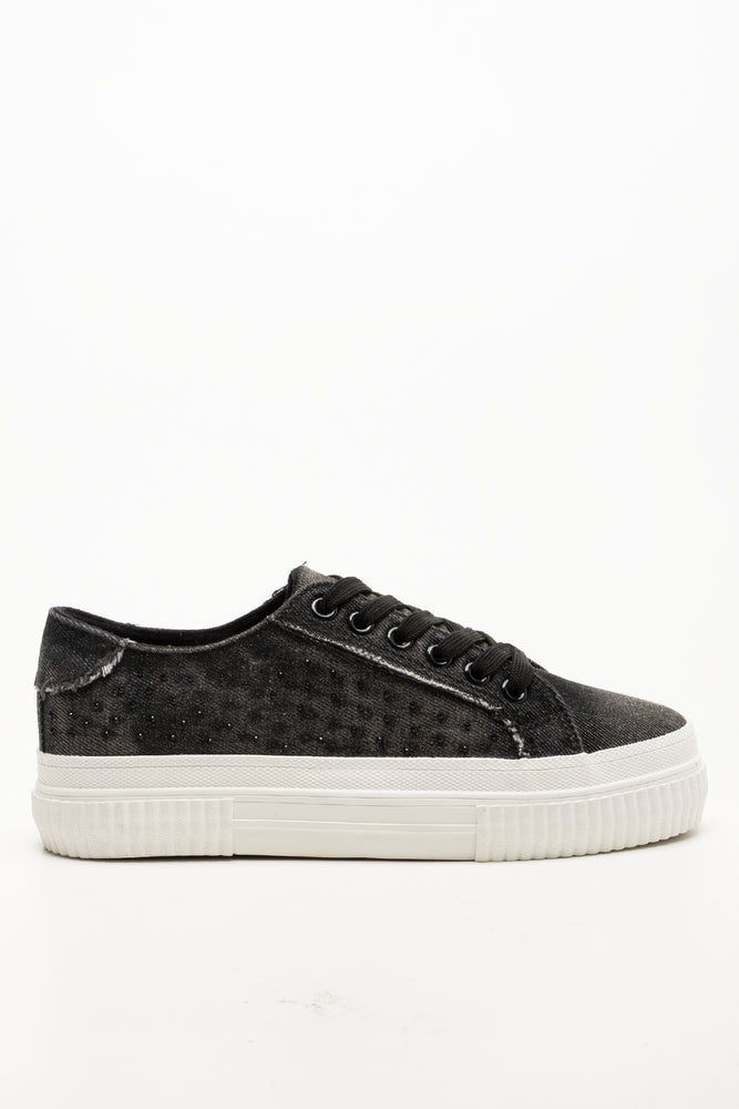 Distressed Denim Sneakers Dark Grey