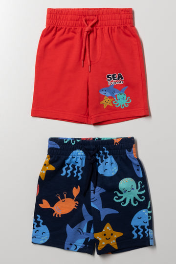 2 Pack Ocean Shorts Navy And Red