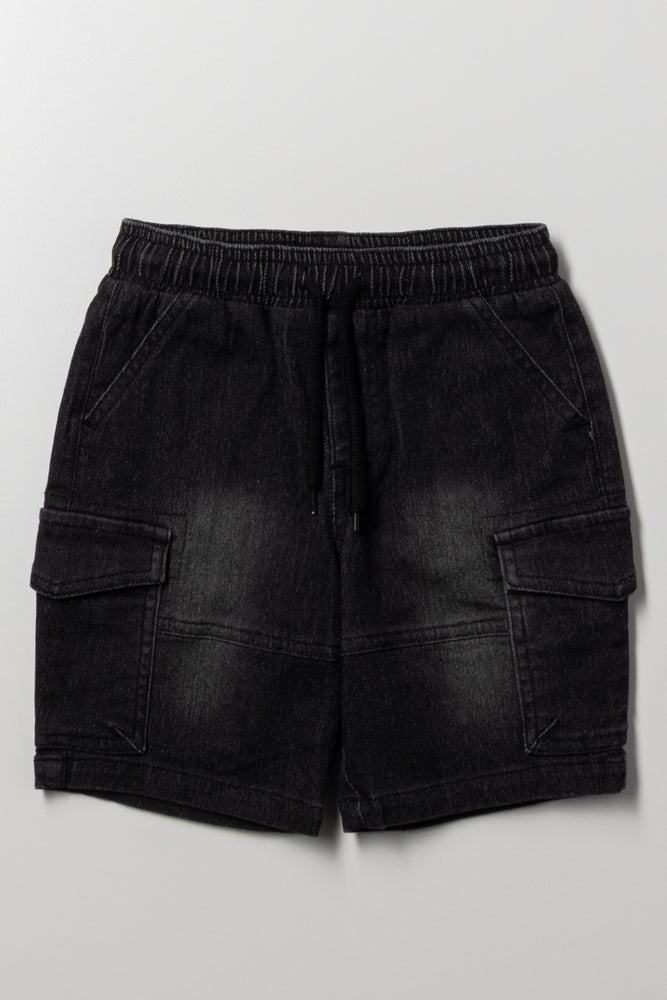 Cargo Denim Shorts Black