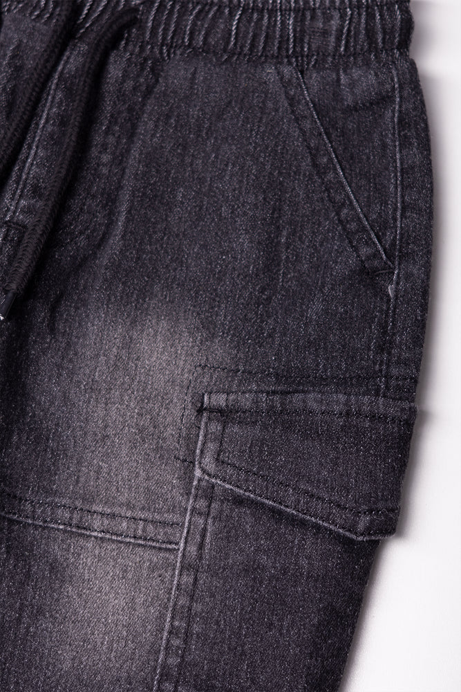 Cargo Denim Shorts Black (1)