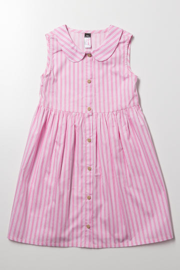 Stripe Button Up Dress Pink