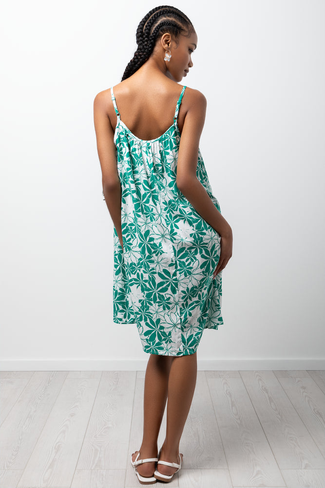 Floral Strappy Dress Green (2)