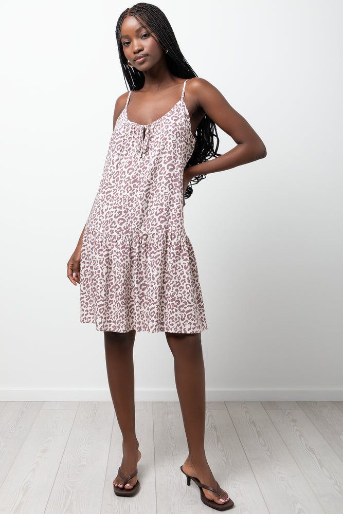 Animal Print Strappy Dress Cream And Brown