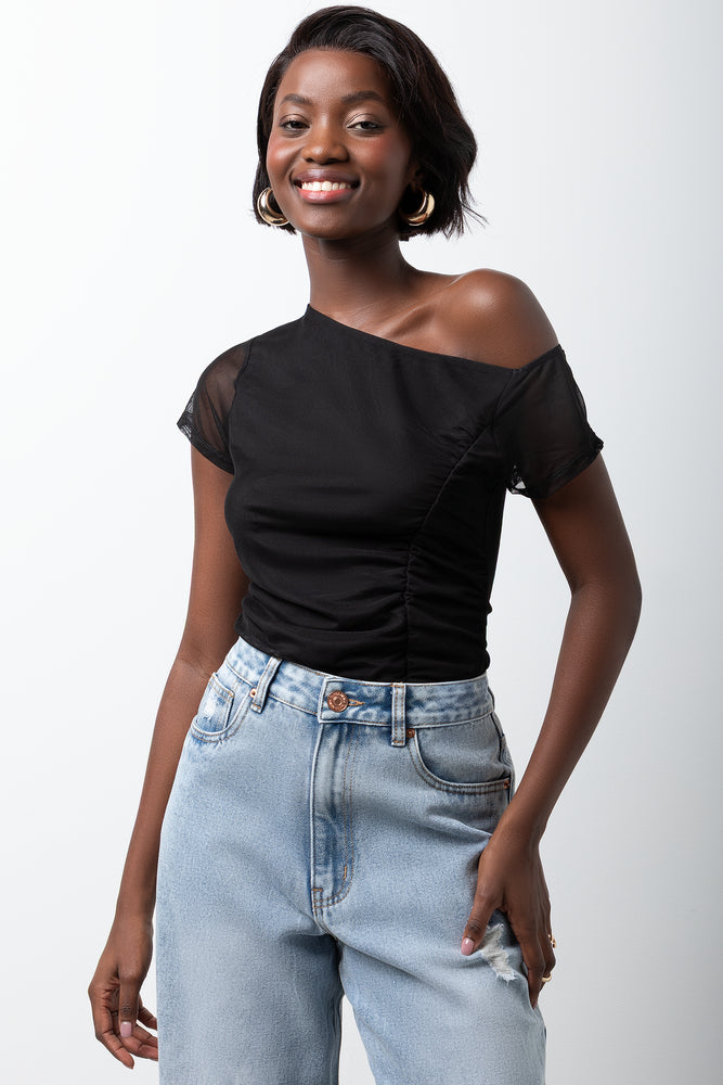 Short Sleeve Mesh Top Black