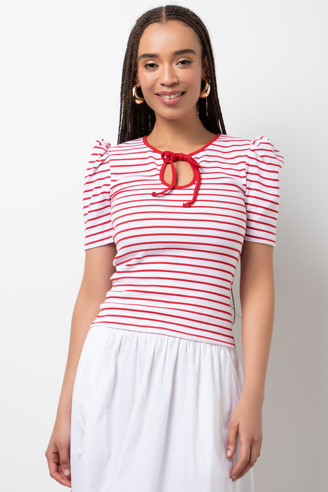 Puff Sleeve Stripe Top Red