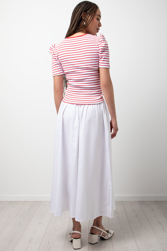 Puff Sleeve Stripe Top Red (2)