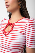 Puff Sleeve Stripe Top Red (3)