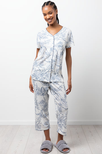 Floral Capri Pyjamas Light Grey