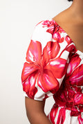 Floral Short Sleeve Puff Sleeve Top Dark Pink (3)
