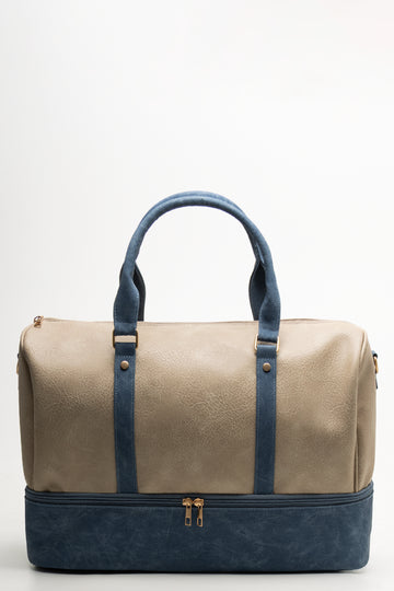 Bottom Compartment Weekender Bag Natural & Navy