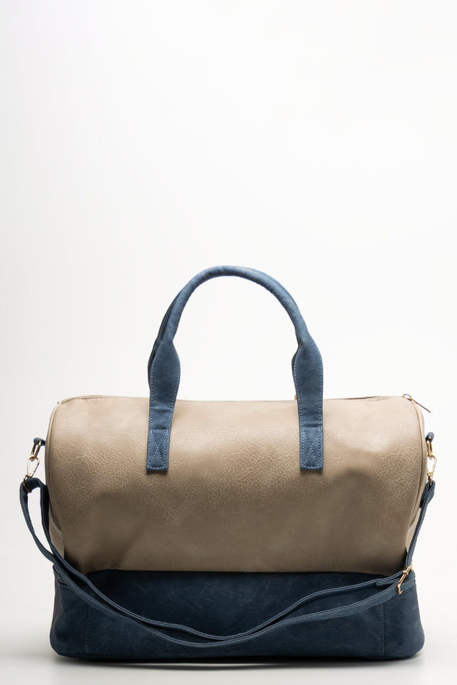 Bottom Compartment Weekender Bag Natural & Navy (2)
