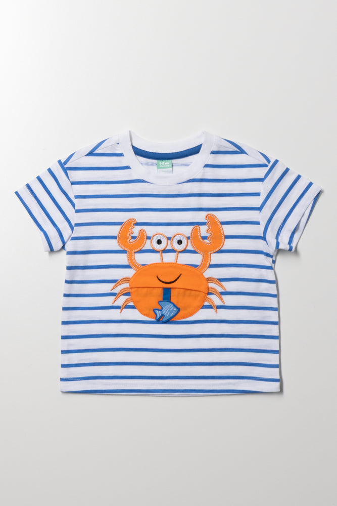 Pocket Crab Stripe T-Shirt Blue And White