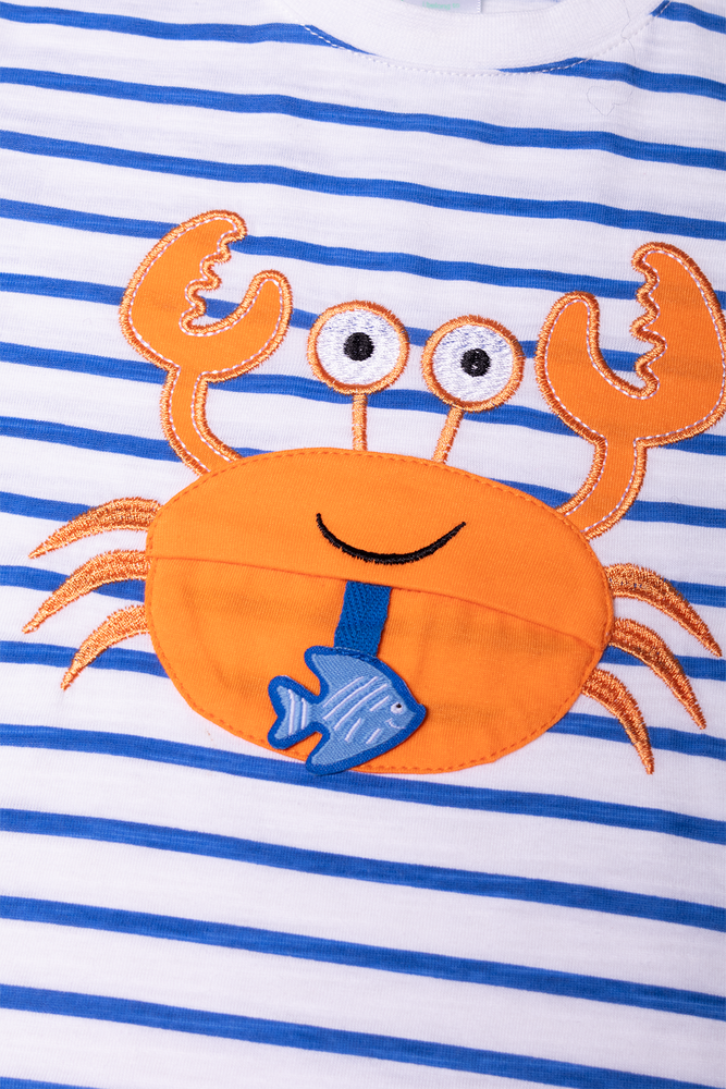 Pocket Crab Stripe T-Shirt Blue And White