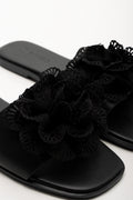 Flower Trim Mule Sandals Black (2)
