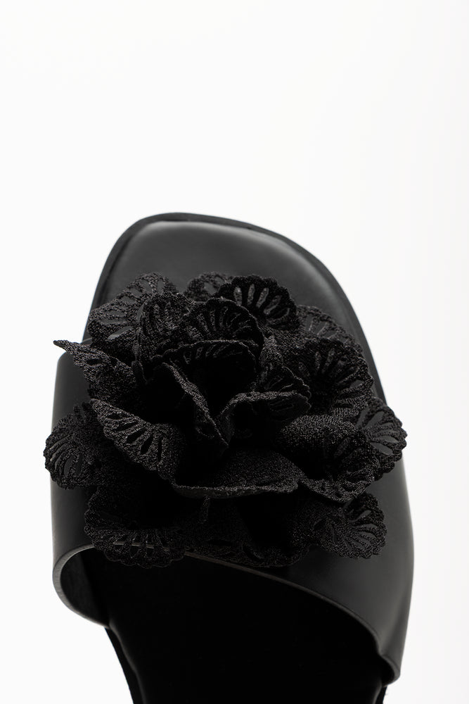 Flower Trim Mule Sandals Black (4)