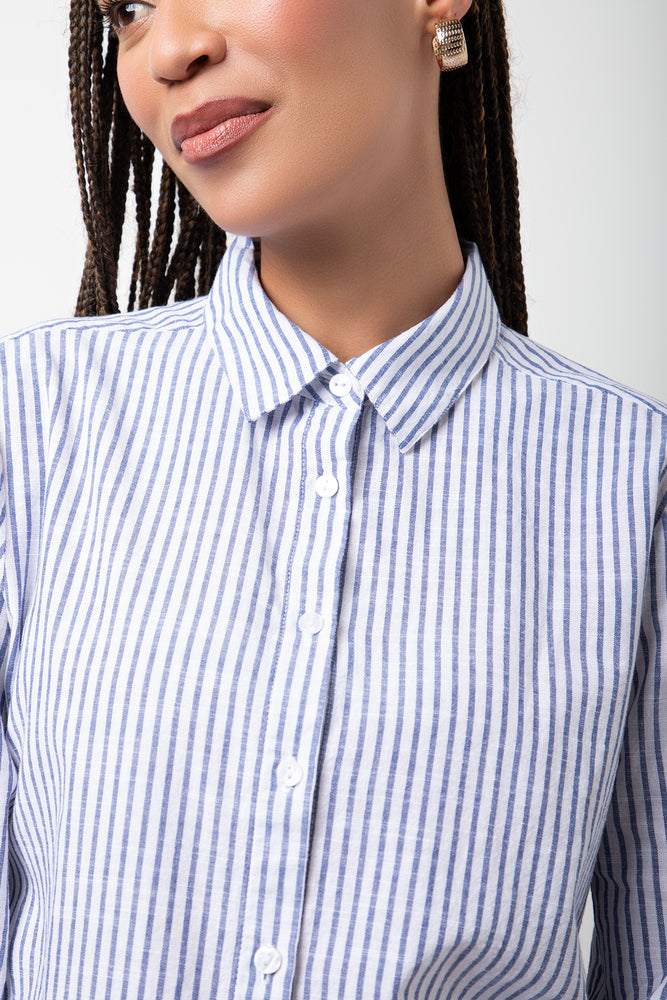 Linen Stripe Shirt Blue (3)