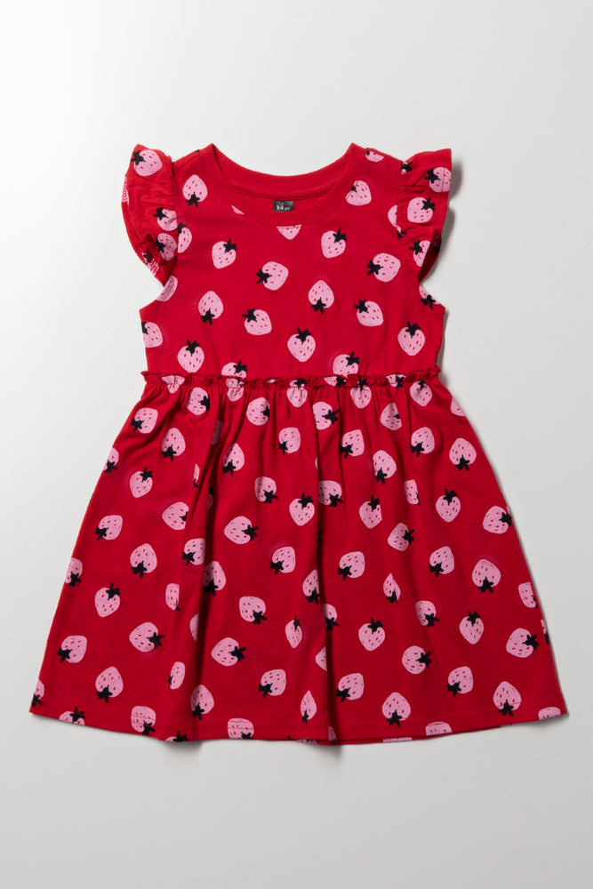 Strawberry Flutter Sleeve Dress Red