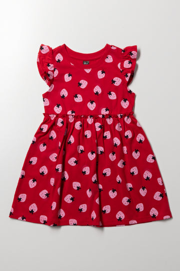 Strawberry Flutter Sleeve Dress Red