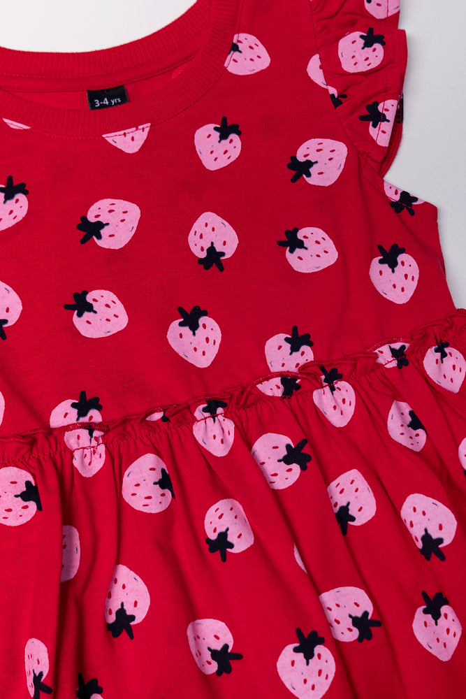 Strawberry Flutter Sleeve Dress Red