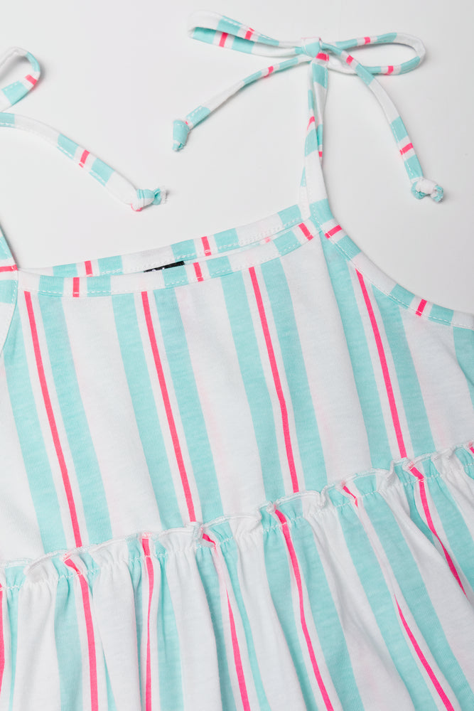Stripe Strappy Bow Dress Sage
