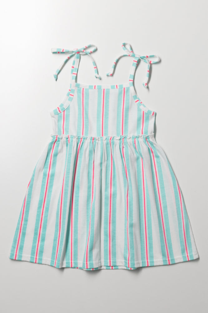Stripe Strappy Bow Dress Sage (2)