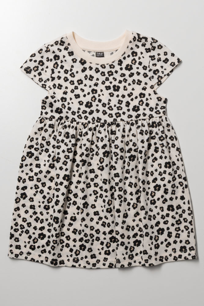 Animal Print Cap Sleeve Dress Natural