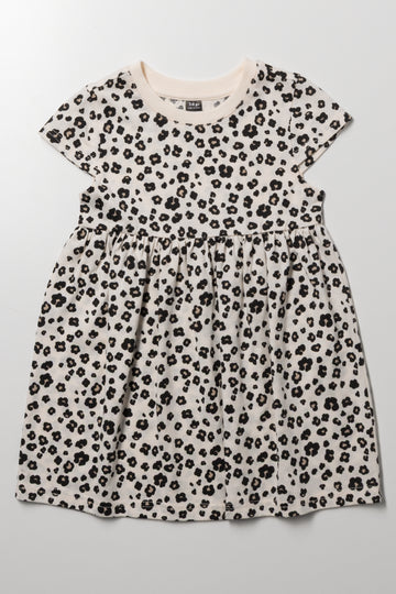 Animal Print Cap Sleeve Dress Natural