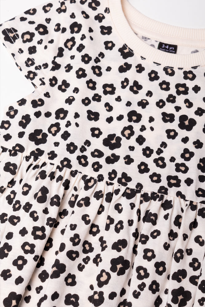 Animal Print Cap Sleeve Dress Natural