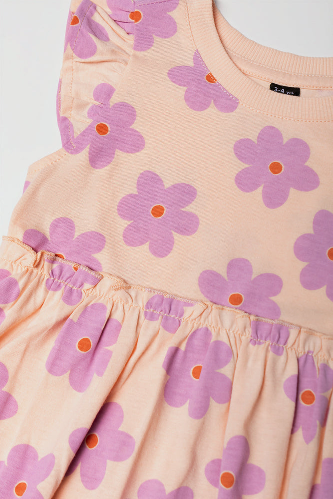 Flutter Sleeve Dress Peach