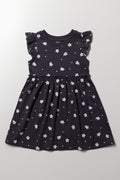 Floral Flutter Sleeve Dress Dark Grey