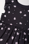 Floral Flutter Sleeve Dress Dark Grey (1)