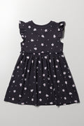 Floral Flutter Sleeve Dress Dark Grey (2)