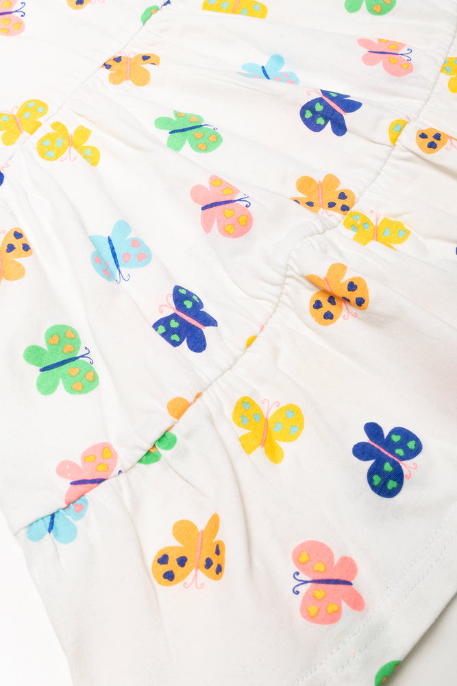 Frill Sleeve Tiered Dress White