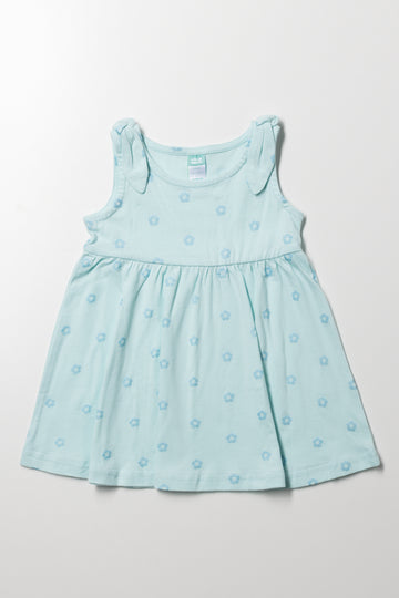 Flower Babydoll Dress Aqua