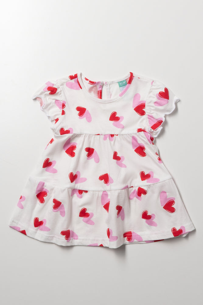 Heart Frill Sleeve Tiered Dress White