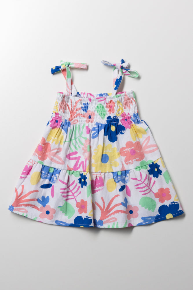 Strappy Tiered Dress White