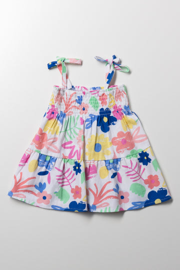 Strappy Tiered Dress White