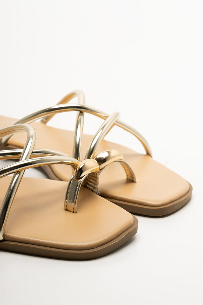 Metal Trim Toe Post Sandals Gold (2)