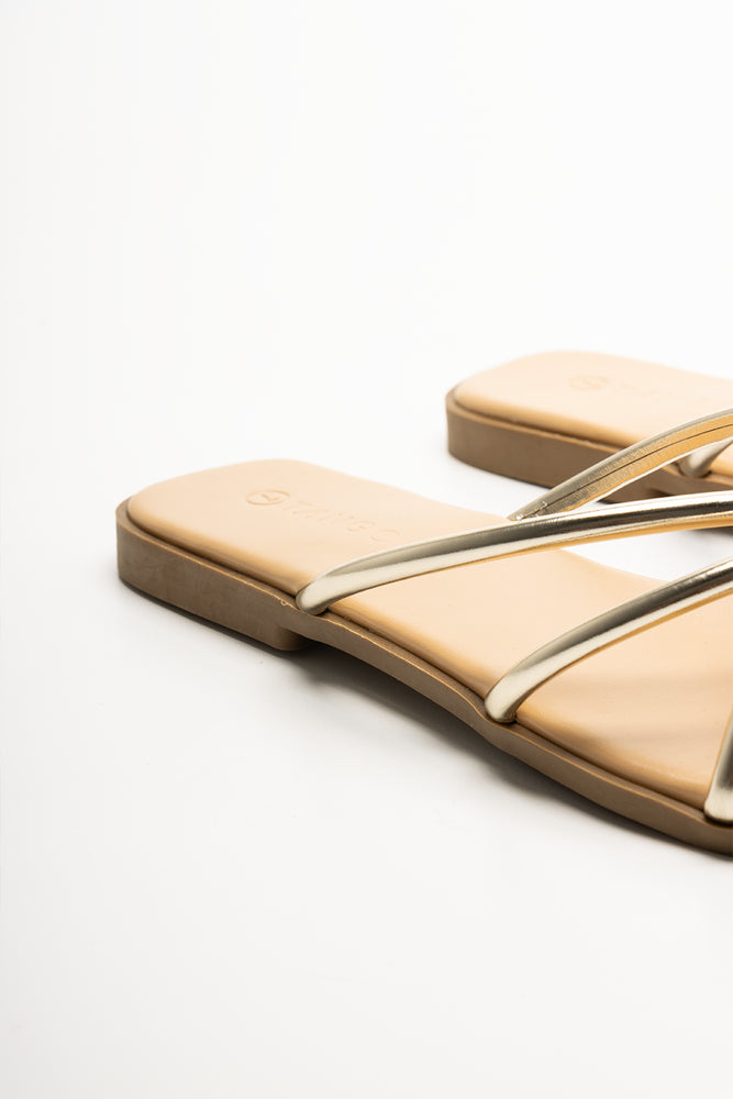 Metal Trim Toe Post Sandals Gold (3)