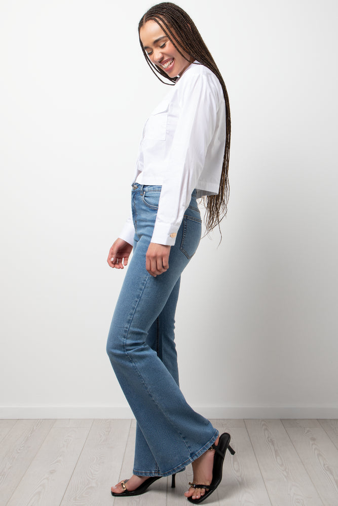 Cropped Shirt with Pockets White