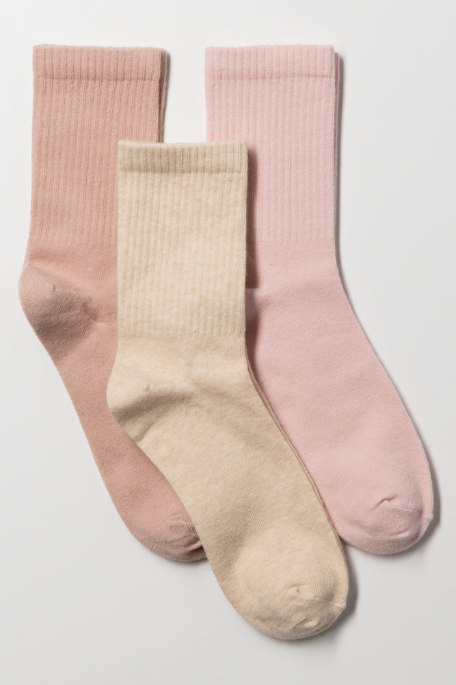 3 Pack Crew Socks Socks Natural And Pink